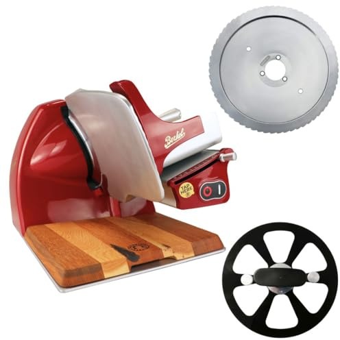 Berkel Home Line 200 Plus rot– Profi Aufschnittmaschine/Allesschneider 200 mm mit BAUSATZ gezahntes Messer für Brot & handgefertigtem Einlegebrett – präzise, leise, sicher, platzsparend