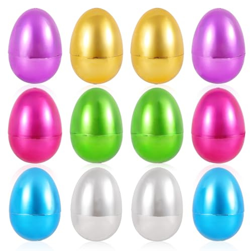 PEUTIER 12pcs Fillable Colorful Easter Eggs, 6 Colors Empty Plastic Easter Eggs for Egg Games Party Favors Basket Stuffers