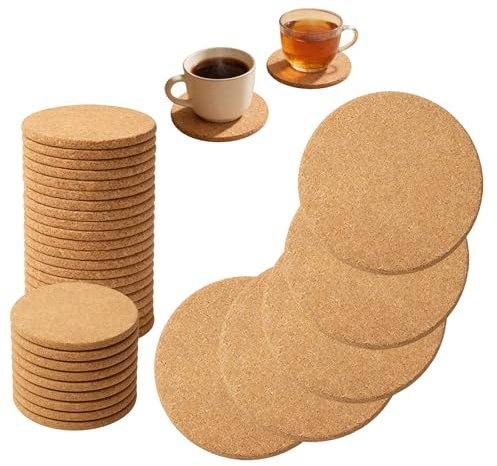 PRITOK 60 Stück Korkuntersetzer Rund: Weiche Korkmaterial Glas Untersetzer Kork, Rutschfestigkeit Untersetzer Gläser Kork, Hitzebeständig Holz Untersetzer Set für Zuhause Büro Bar Café 10cm Braun