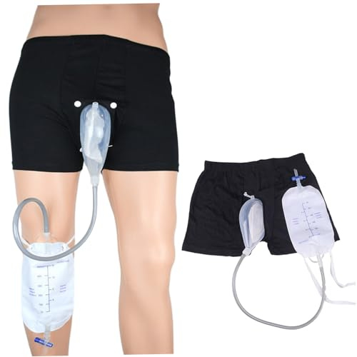 Orinal portátil para hombres 1 juego de orinal portátil para hombres con pantalón de algodón transpirable, embudo de silicona, conducto y 2 bolsas de orina de 500 ml con válvula y atadura de pie