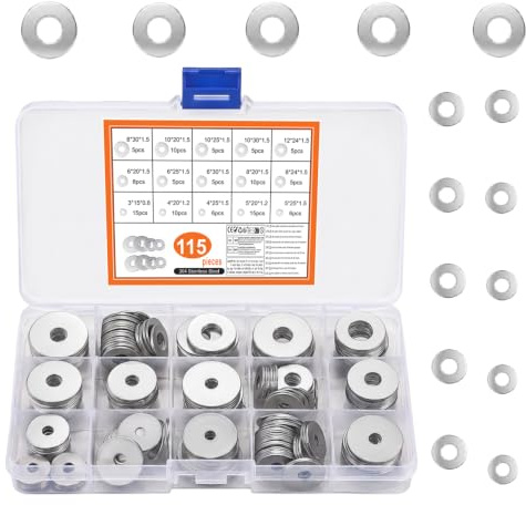 115 Pcs Rondelles Plates Metal, Rondelles pour Gonds de Porte | Rondelle en Acier Inoxydable, Rondelle de Blocage étanchéité pour Vis Boulon Tige Filetée M3 M4 M5 M6 M8 M10 M12