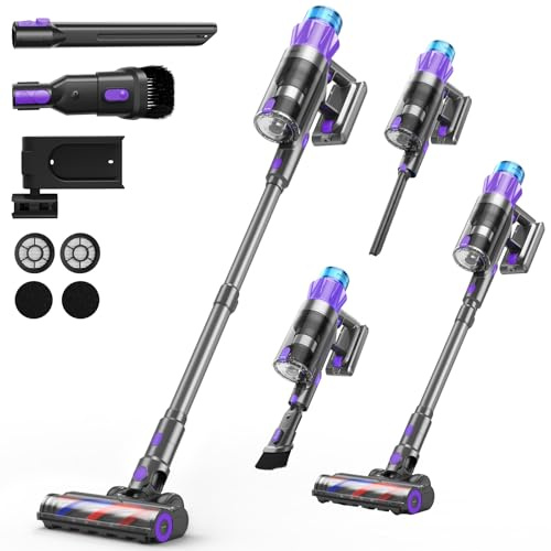 Redkey Aspiradora inalámbrica 58 KPa/600 W/70 Min, Escoba eléctrica inalámbrica Potente Vertical con antienredos, Pantalla LED, Aspirador para Animales, Suelos, alfombras, Coches y Pelo P9 Pro