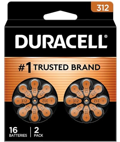 Duracell Hörgerätebatterien, Braun, Größe 312, 16 Stück, 312 A Größe Hörgerätebatterie mit langlebiger Leistung, extra Lange EasyTab Installation für Hörgerätegeräte
