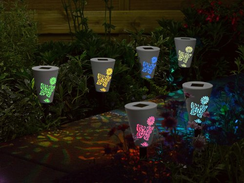 Lote de 6 lámparas solares para jardín – Iluminación led con siluetas de mariposas