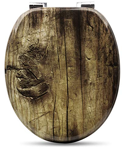 WOLTU Premium WC-Sitz Toilettensitz mit Absenkautomatik, MDF Holzkern, Softclose Scharnier, Desgin Décor Old Tree Oval