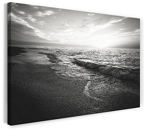 Printed Paintings Leinwand (120x80cm): Landschaftsbilder Wellen am Strand (Meer) schwarz-weiß Fot