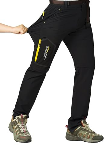 Srizgo Hiking Trousers Mens Walking Trousers with Belt Zip Off Quick Dry Multipockets Trousers Outdoor Trousers for Climbing Camping Leisure (Black, UK:S (See Size Chart))