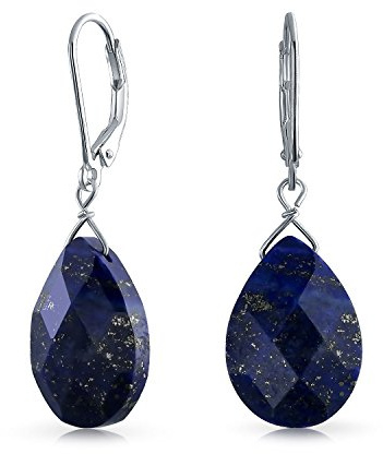 Klassische Facettierte Briolette Blauer Lapislazuli Edelstein Grüner Aventurin Lila Amethyst Birnenförmiger Tropfen Träne Baumeln Hebel Zurück Ohrringe Für Frauen .925 Sterling Silber