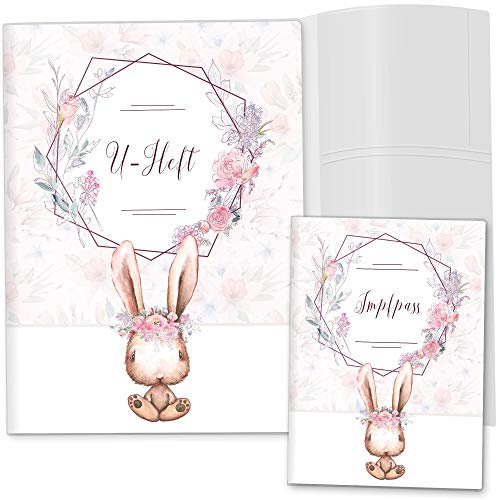 OLGS U-Heft-Hülle inkl. Impfpass Hülle Set Cute Bunny Hase | Untersuchungsheft- & Impfpasshülle schöne Geschenkidee personalisierbar mit Namen (Uhefthüllen nicht personalisiert, Romy)