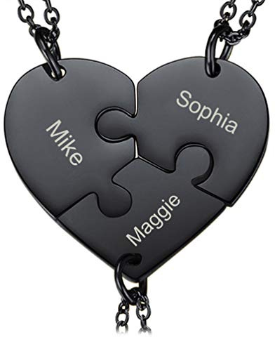 PROSTEEL personalisiert Collier 2/3/4/5/6 Stücke Herz Puzzle Anhänger mit 51cm 1,5mm Rolokette Edelstahl/18k vergoldet Namensketten Gravur Freundschaftsketten für Freundinnen Schwester