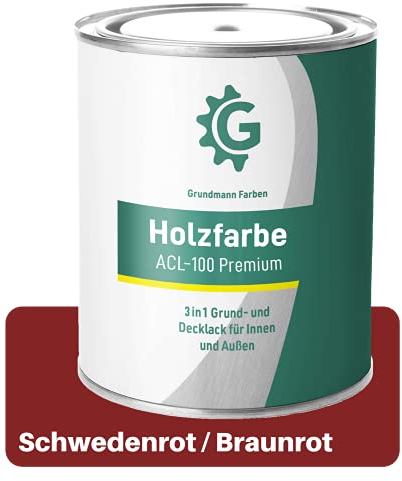 Grundmann Holzfarbe ACL 100 - Holzlack 0,7 Kg Rot - 4in1 Holzfarbe & Wetterschutzfarbe - Wetterfest für Innen und Außen - RAL 3011 Braunrot/Schwedenrot