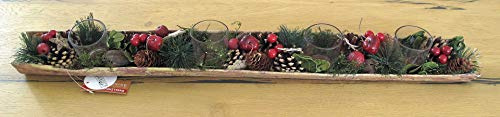 Small-Preis Advendskranz/Adventsgesteck länglich 70 cm mit weihnachtlicher Dekoration in 3 Farben wählbar (Rot)