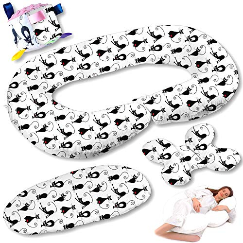 5in1 Stillkissen Set mit Bezug aus 100% Baumwolle für Mutter und Baby XXL 130x70cm Seitenschläferkissen Schwangerschaftskissen Matratzenauflage Kissen Entdeckewürfel TUZI (27)