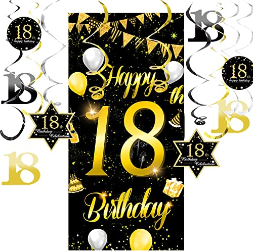 18.Geburtstag Banner für Mädchen Junge 18 Geburtstag Deko Geburtstagsdeko Gold Banner Geschenk XXL mit 18th Birthday Spiralhänger