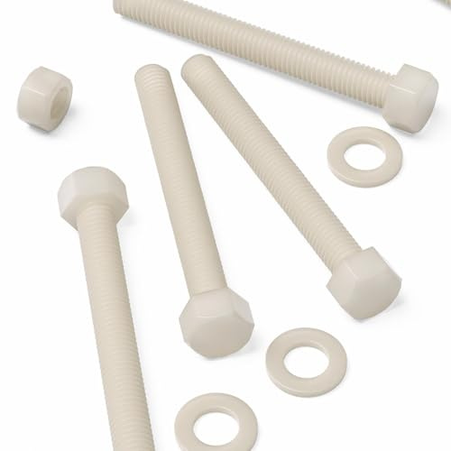 5x boulons hexagonaux naturels en nylon PA66 M12 x 100mm, écrous/rondelles | Vis à tête hexagonale robustes, résistantes à la corrosion, non conductrices et non magnétiques