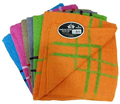 HCT Pack 6 Paños de Cocina Algodon Rizo (50x50 cm), Trapos de Cocina Rizo Algodon, Muy absorbentes y duraderos con Mucho Cuerpo (500 GRM/M²), Colores Surtidos
