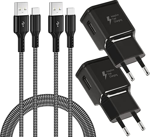 Caricabatterie Adattivo Rapido e Cavo in Nylon da 2 m USB tipo C, Adattatore KAIMENGLONG Fast Charge Ricarica Rapida Compatibile con Samsung Galaxy S21/S20/S10/S9/S8/Note 20/10/9/8, Z Flip3 (2 Pacchi)