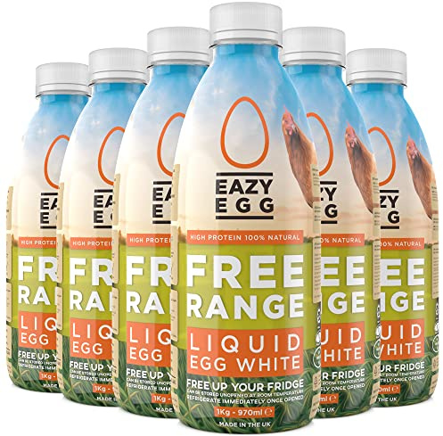 Eazy Egg Free Range Egg Whites Liquid 6 x 1L | Made in the UK from Eggs Free Range | Ambient Storage & 6 Month Shelf Life | For Baking, Shakes, Omelettes & Cocktails