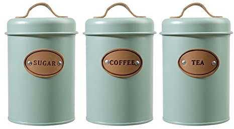 Fenteer Metal Sugar Coffee Tea Tin Jar Container Candy Sealed Cans Storage Box, Set of 3 (Light Green)