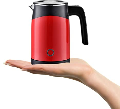 Hokcus Bollitore elettrico portatile da viaggio, con riscaldatore a ebollizione veloce 4Min, 0.5L, Tat e Controller/Bianco/Rosso