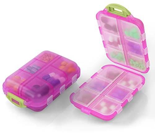 AOOWU Tablettenbox 7 Tage, Pillendose 12 Fächer, Medikamentenbox Klein Handlicher mit Großen Separaten Fächern für Medikamente,Vitamine, Fischöl usw,Tablettenspender für Reise und Tägliches (Rosa)