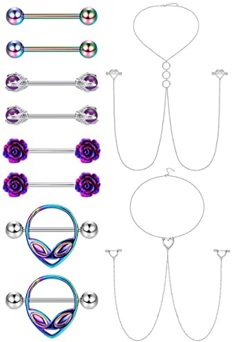 Kakonia 14G Nippelpiercing Schmuck für Damen Frauen 316L Edelstahl Unverlierbare Brustwarzenpiercing Zungenpiercing Barbell Hoop Nipple Piercing