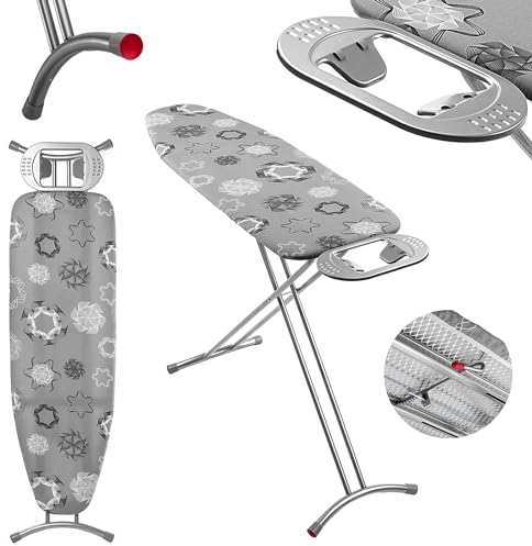 KADAX Asse da Stiro con con Struttura Pieghevole, Tavola da Stiro con Supporto per Ferro, Regolazione Altezza e Piedini Antiscivolo (120 x 38 cm, Grigio)