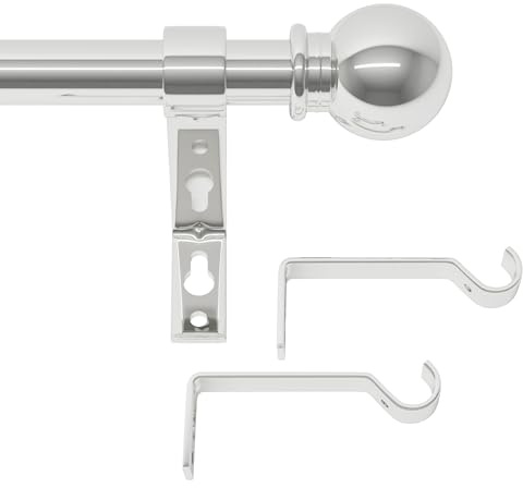 gardinenstange silber 68 to 300 cm, wandmontage gardinenstangen edelstahl gebürstet set, Metall 16mm durchmesser gardinenstange 3m lang, gardinenstange für outdoor wetterfest