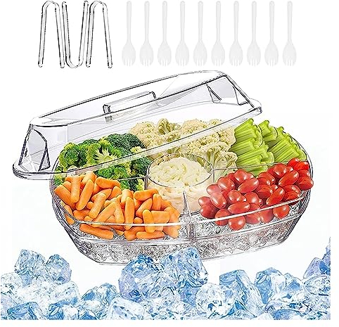 VERIMP Plateau De Service D'apéritif, Plateau De Service D'apéritif À 5 Compartiments Contenant De Condiments Refroidis par Glace avec Maintien De La Fraîcheur De La Salle À Manger, Fête