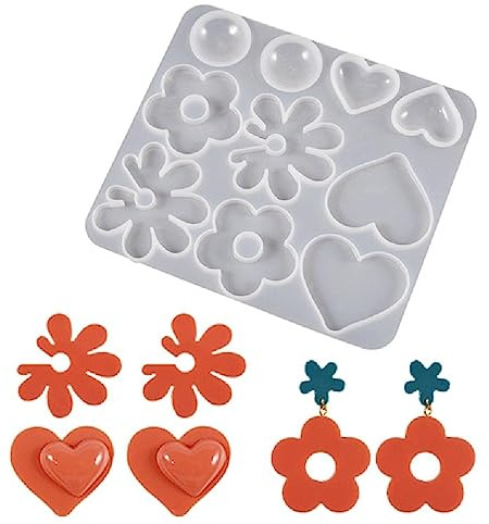 WuLi77 Moules porte-clés multiples styles moule en silicone pendentif moule boucle d'oreille ornement résine époxy coulage fabrication de bijoux bricolage DIY moules porte-clés fleur avec trou