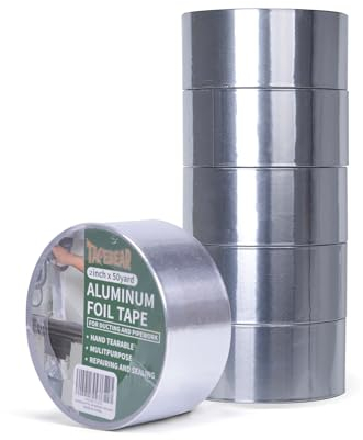 TAPEBEAR Aluminum Foil Tape 2inch x 50yard, Aluminum Air Duct Tape, Withstand 80°C to 100°C, Heat Resistant Tape Insulation Tape for HVAC, Sealing & Patching, Metal Repair, 6Rolls
