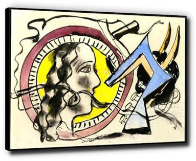 Phyrek123 Fernand Léger Kubismus Poster „Den Kontrabass spielen“ Druck auf Leinwand berühmter Gemälde Fertig zum Aufhängen Leinwand-Wandkunst für Wohnzimmer 80 x 106 cm schwarz gerahmt