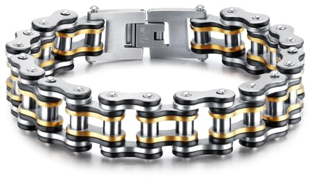 LAFATINA Mens Heavy Bicycle Link Chain Bracelets for Fathers Day Stainless Steel Masculine Bike Chain Bracelet 8 inches Wristband