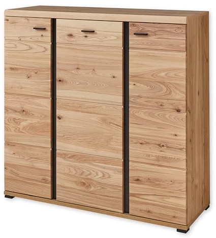 Stella Trading SONOS Highboard in Altesche massiv, Old Artisan Oak Optik FSC-Zertifiziert - Moderner Wohnzimmerschrank mit viel Stauraum - 124 x 120 x 42 cm (B/H/T) | Wohnzimmerschrank mit FSC-Zertifizierung, 3 Holztüren, Softclose-Mechanismus, Korpus in Old Artisan Oak Optik