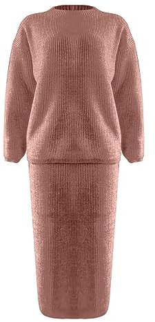 Rockanzug für Damen und Mädchen, 2024, Kleidungsset für Damen, langärmelig, modisch, halblanger Kragen, Pullover, kurzer Rock, einfarbig, Strickset, Rock, Hose, Damen, elegant, RD2, 42