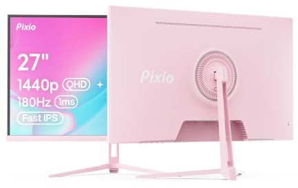 Pixio PX278 Wave Pink 27 inch 180Hz Refresh Rate Quad HD 1440p Resolution AMD FreeSync Fast IPS Panel 1ms GTG Response Time Built-in Speakers Gaming Monitor