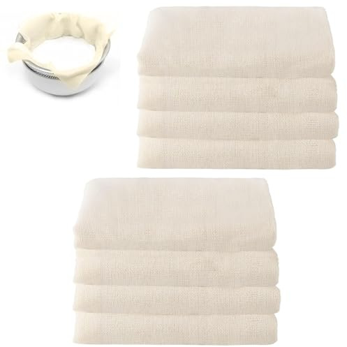 Passiertuch 8 Stück, Passiertuch Käsetücher, 100% Baumwolle, 50x50cm Netz-Filter-Sieb, Wiederverwendbar Käsetuch für Käseherstellung, Tofu, Dampfende Lebensmittel, Lebensmittelfiltration
