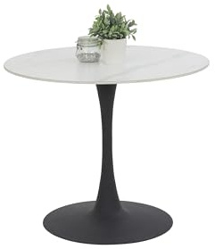 Hela Tische, Esstisch Rund Paola, Dekor Marmoroptik, Steinplatte-Sintered Stone 16mm Matt weiß, Maß Ø90x75cm