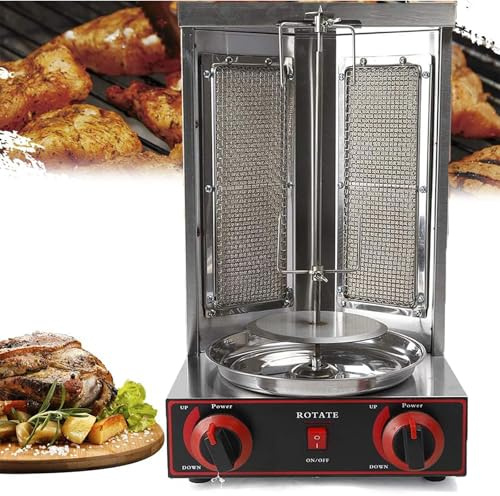 Dfdieratve MáQuina de Shawarma a Propano, Parrilla Vertical con Asador y Bandeja Recolectora de Aceite, Kebab Giratorio de 360°, para Cocinas Comerciales y DoméSticas,barbecuestove