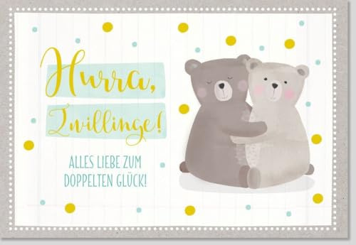 Gutsch Verlag Glückwunschkarte zur Zwillingsgeburt - Pastell Gelb Design für doppeltes Babyglück - mit Umschlag