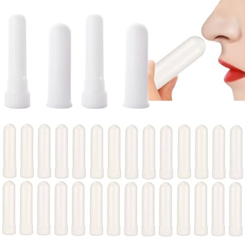 NJCXOLA 30 Stück Riechstifte für ätherische öle, Inhalierstift für ätherische öle, Gute Hygroskopizität Naseninhalator Stift Riechstäbchen mit Docht Nachfüllbarer Inhalator Stick (Weiß)