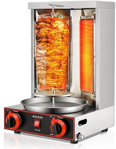 HNBYLMM Shawarma Grill Machine, Stainless Steel Gas Vertical Rotisserie Doner Kebab Machine with 2/3 Burners, 360° Rotating Countertop Broiler, for Commercial, Home, Kitchen,M