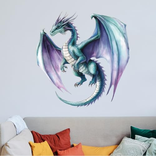 SUPERDANT Dragon väggklistermärke djur väggdekal stor storlek färgglad drake hem konst väggdekor vinylklistermärke sovrum vardagsrum dekor väggkonst väggdekor present dekor