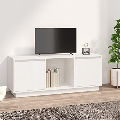 ShGaxin TV-skåp, vardagsrumsmöbler, TV-skåp, litet möbler, TV-sidobord, TV-bord, massivt furuträ vit 110,5 x 35 x 44 cm