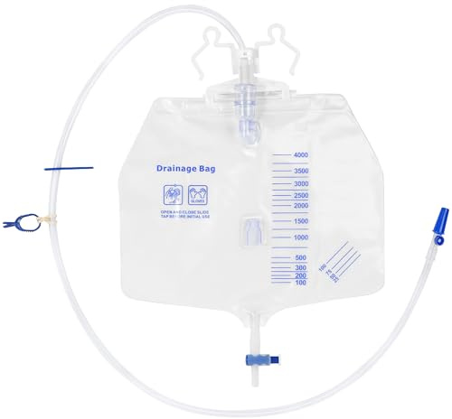 Urinary Drainage Bags 4000mL, 3-Pack Professional Catheter Bags with Unique Anti-Reflux Drip Chamber, Thickened Drainage Tube, Adjustable Clips & Hanging Hook for Home and Hospital Use