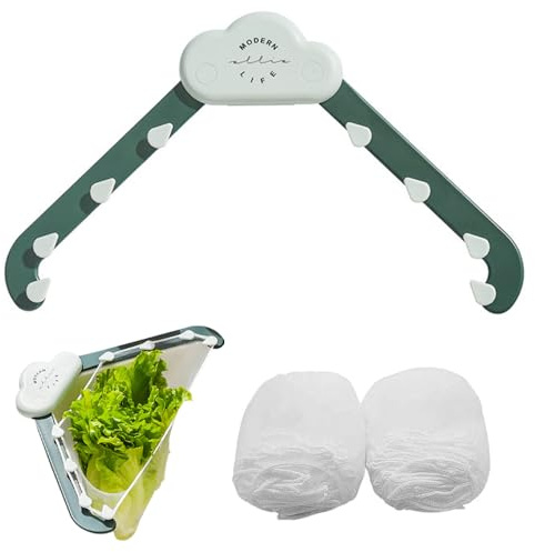 Kitchen Sink Triangle Tri-Holder Filter, Sink Drain Strainer with a Foldable Rack, Kitchen Sink Strainer with 100Pcs Large Size Filtering Mesh Bags for Kitchen Leftover(Grey&Green)