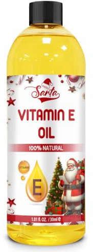 Santa Vitamin E Oil for Face & Skin 100% Naturally Sourced Plant-Based Organic Pure Vitamin E for Hair Body for Women & Men, Strengthens & Moisturizes Nails 30ml