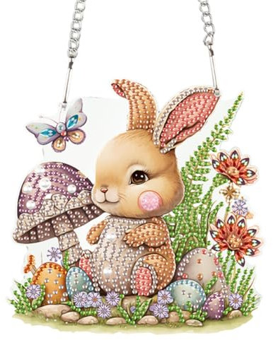 Demiawaking DIY Diamond Painting Osterhasen Ostereier Anhänger Kit Diamant Malerei Osterdeko Handwerk Wandbehang Mosaik Kunst Tür Fenster Ostern Deko Ornament Geschenk (43)