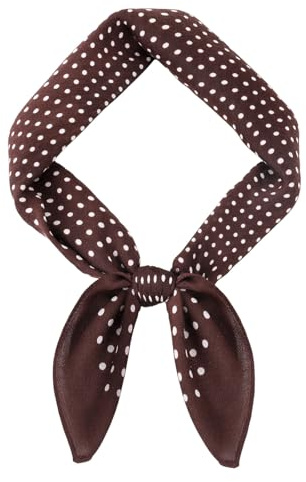 GoGou Stylish Silk Feel Bandana for Women Ladies Hair Scarf Polka Dot Neck Scarf for Gifts Travel Vacation Sports Outfits Wear 70 x 70 cm（Brown polka）