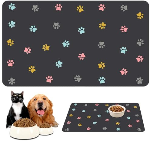 Napfunterlage für Hunde und Katzen, 50 x 30 cm Voerbakmat Hundenapf Matte, Waterafstotend Anti-Slip Petfood Mat, Saugfähige Schnelltrocknend Futtermatten für Haustier, Silikonunterlage Futternapf